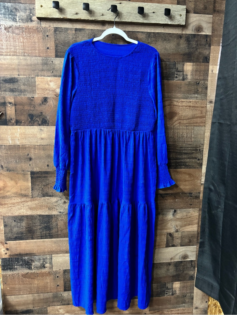 Smocked Bodice Long Sleeve Maxi Dress in Cobalt Blue